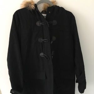 Black fur hooded coat